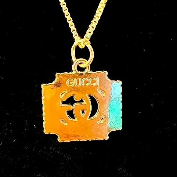 Gold and Black GG Gucci Crystal Charm with Necklace - Picture 5 of 5